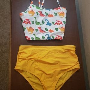 Cartoon Dinosaur High Waisted Swimsuit